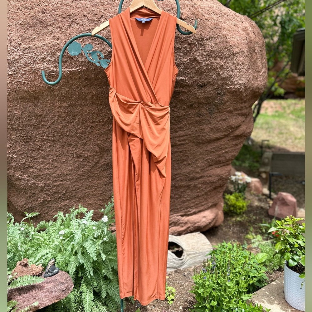 RACHEL Rachel Roy Burnt Orange Faux Wrap Sheath Midi Dress Size S